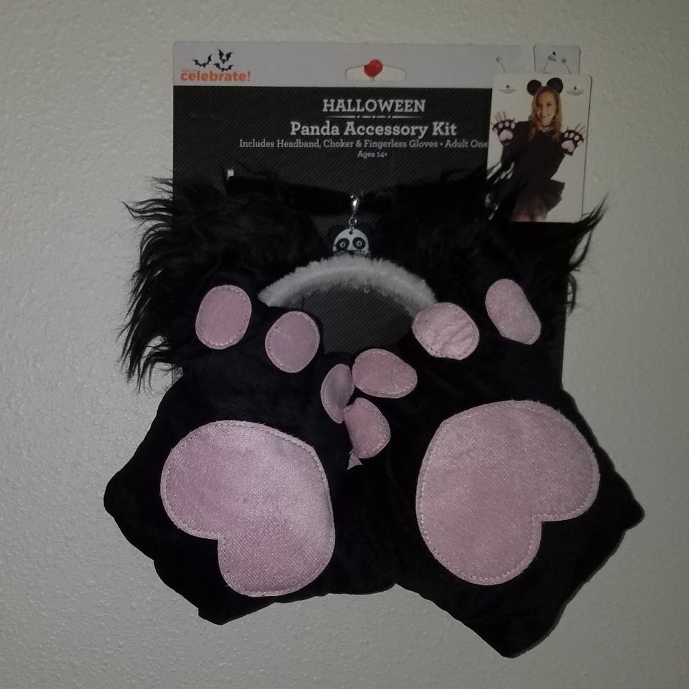 NEW Panda Bear Halloween Costume Accessories Headband Choker Fingerless Gloves